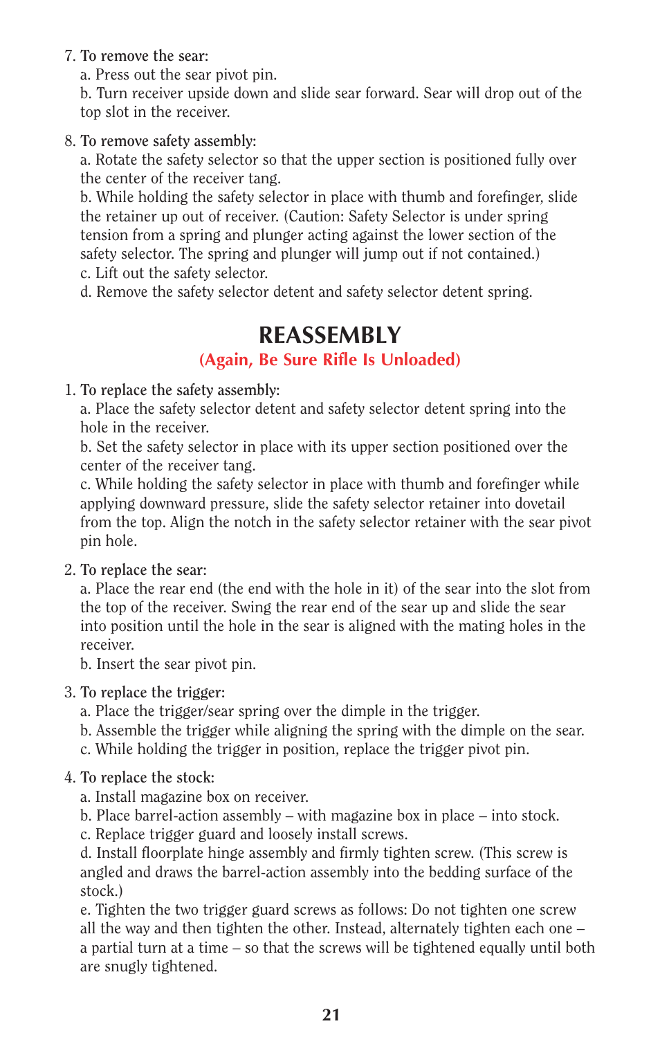 Reassembly | Ruger Hunting Equipment User Manual | Page 20 / 46