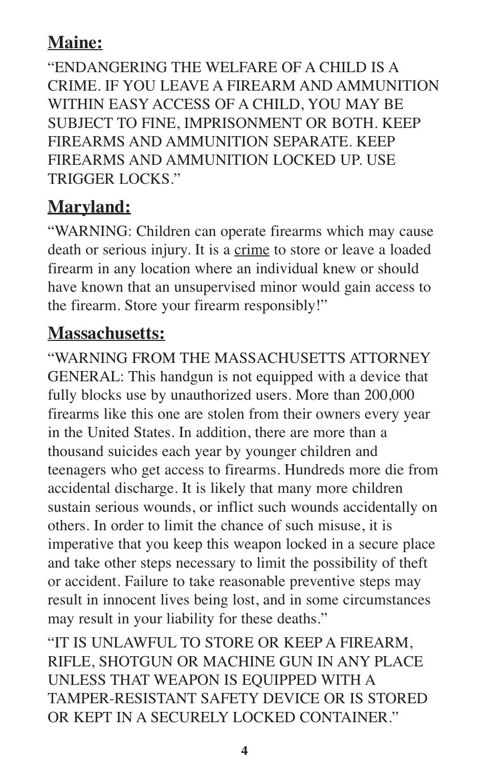 Maine, Maryland, Massachusetts | Ruger Hunting Equipment User Manual | Page 3 / 46