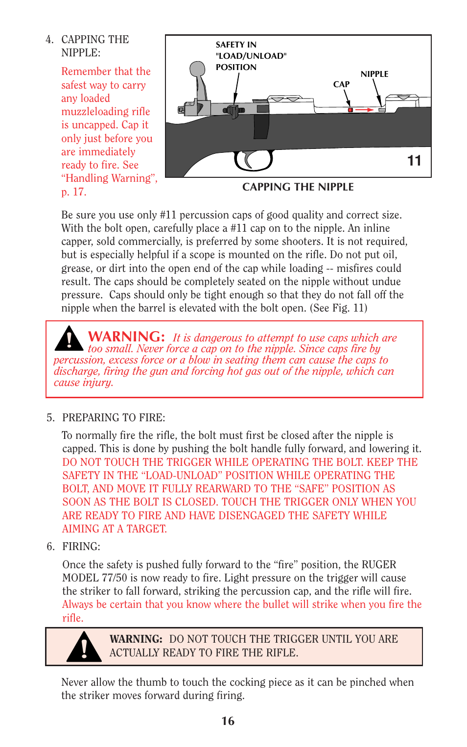 11 warning | Ruger 77/50 User Manual | Page 16 / 48