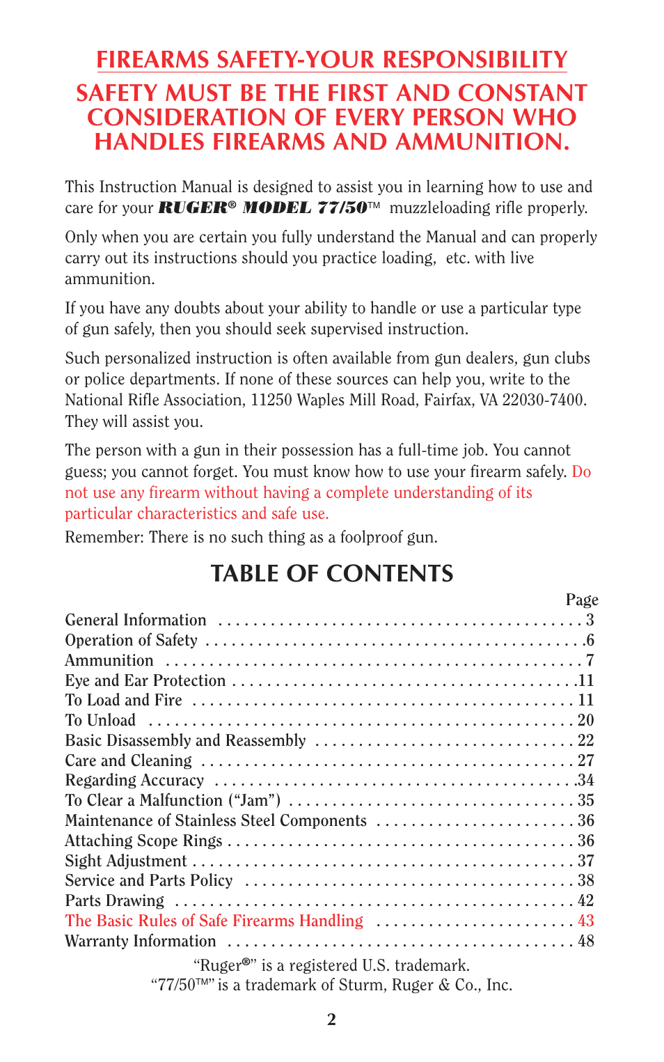 Ruger 77/50 User Manual | Page 2 / 48