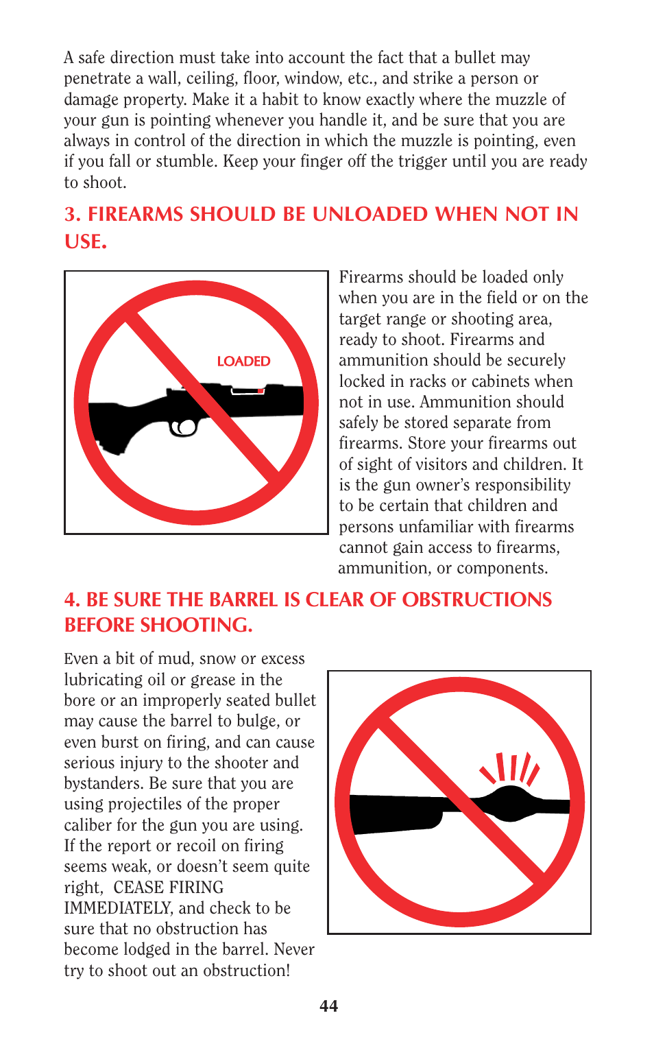 Firearms should be unloaded when not in use | Ruger 77/50 User Manual | Page 44 / 48