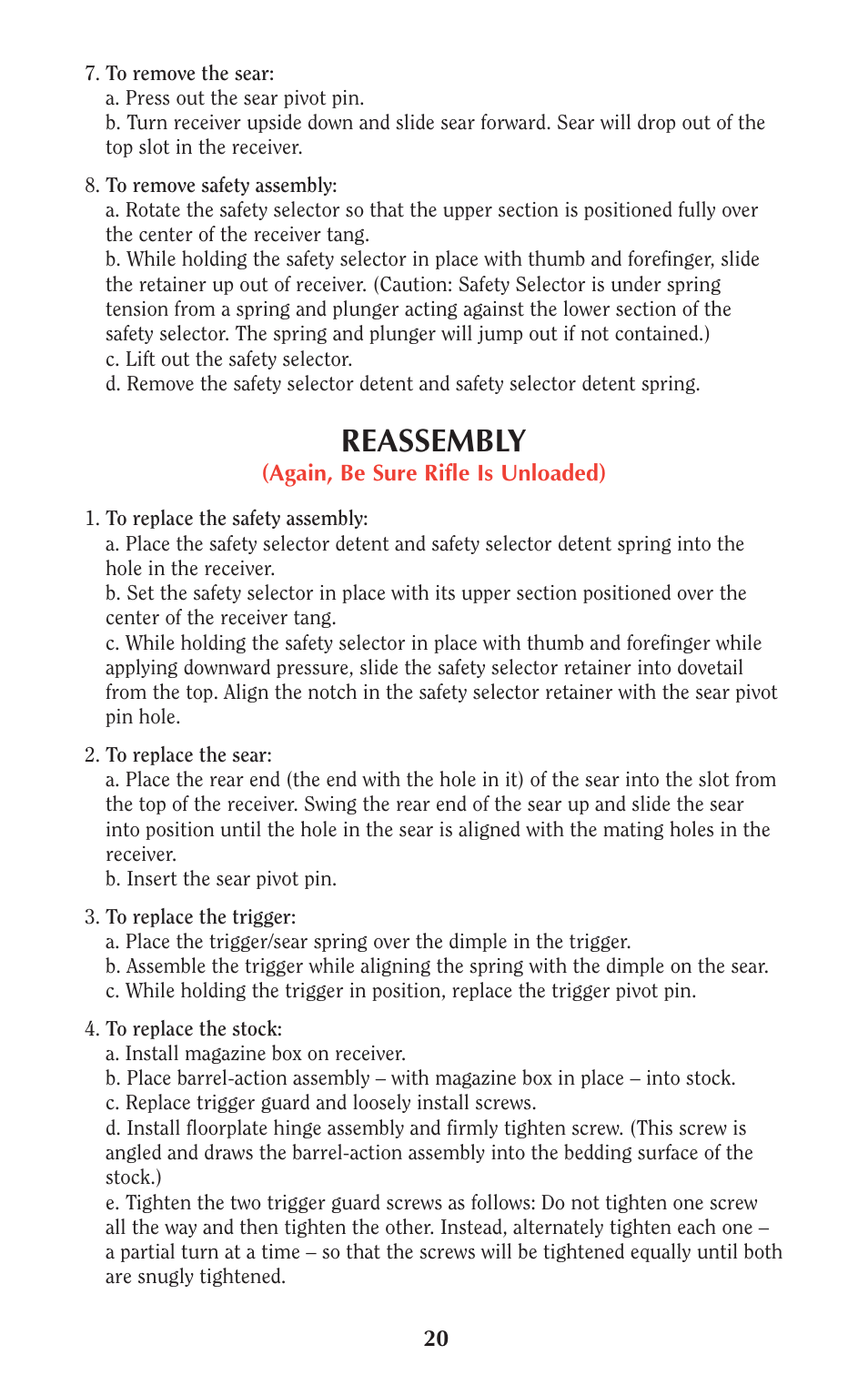 Reassembly | Ruger M77 User Manual | Page 19 / 42