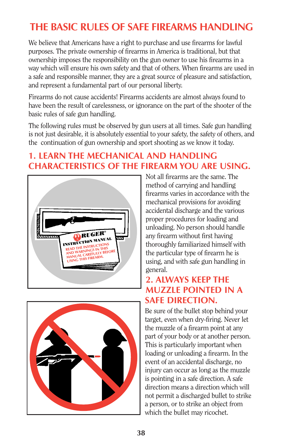 The basic rules of safe firearms handling, Always keep the muzzle pointed in a safe direction | Ruger M77 User Manual | Page 37 / 42