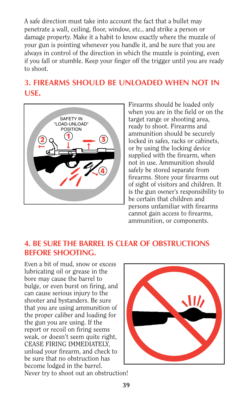 Firearms should be unloaded when not in use | Ruger M77 User Manual | Page 38 / 42