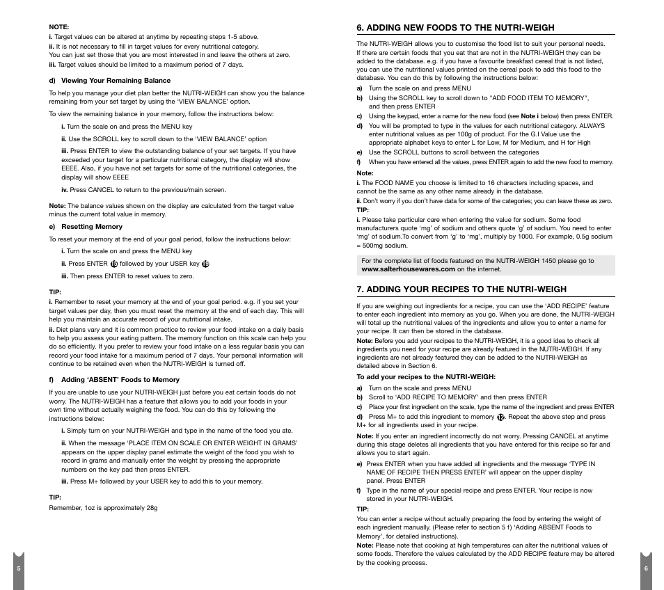 Salter Housewares Nutri-Weigh instruction manual User Manual | Page 5 / 7