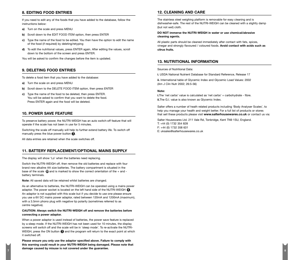 Salter Housewares Nutri-Weigh instruction manual User Manual | Page 6 / 7