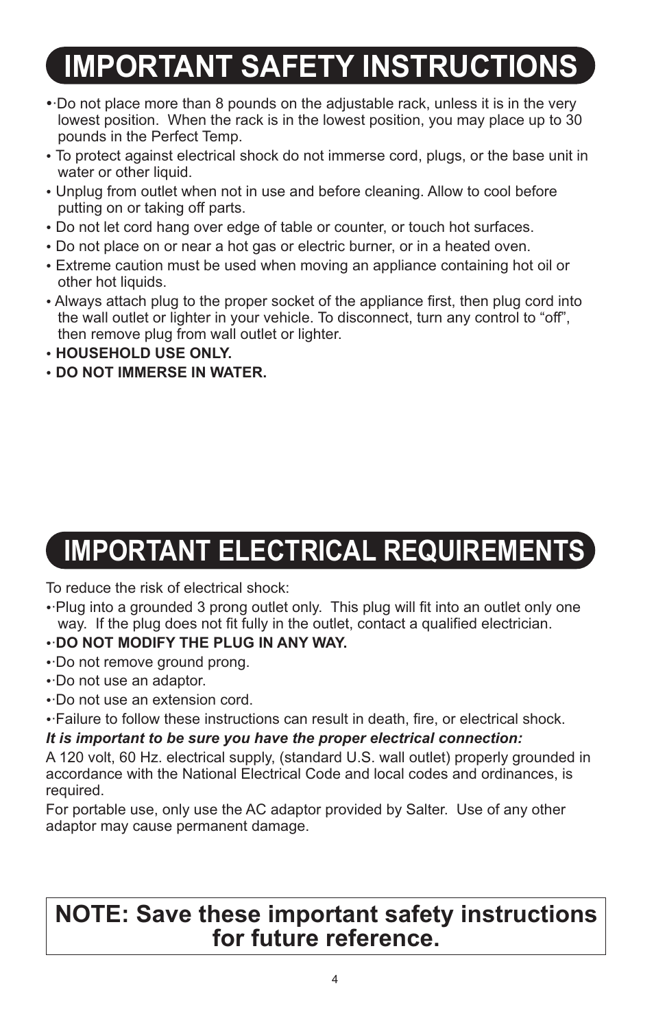 Important safety instructions, Important electrical requirements | Salter Housewares AW1000 User Manual | Page 4 / 14