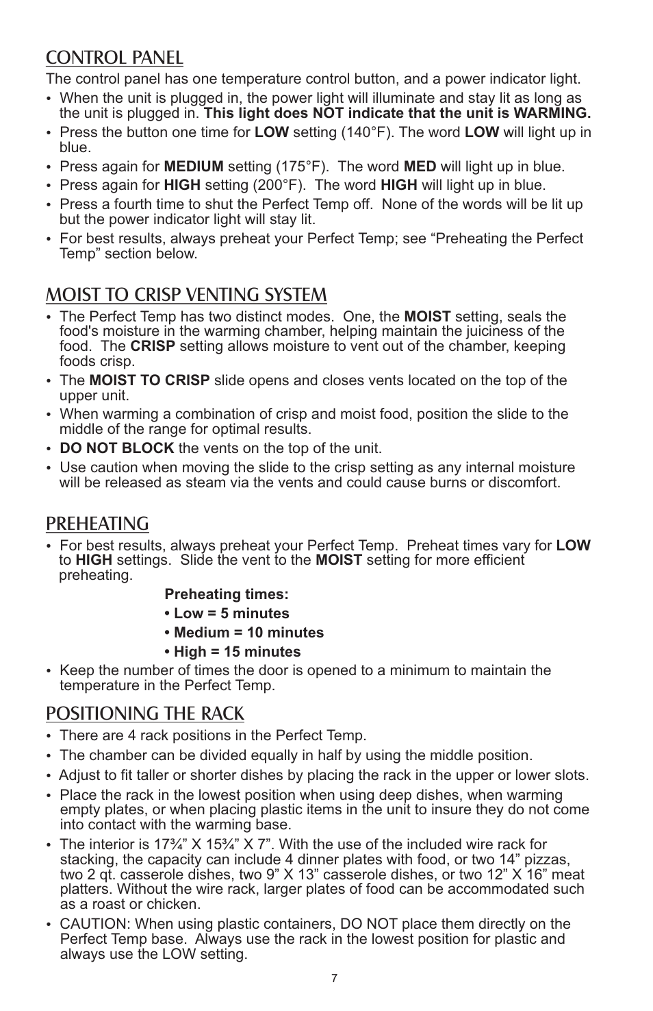Control panel, Moist to crisp venting system, Preheating | Positioning the rack | Salter Housewares AW1000 User Manual | Page 7 / 14