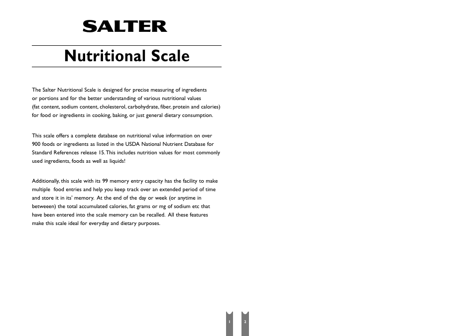 Nutritional scale | Salter Housewares SH6941 User Manual | Page 2 / 13