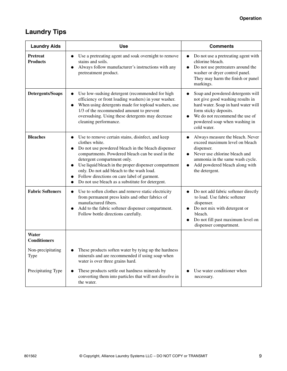 Laundry tips | Speed Queen LTS95A User Manual | Page 11 / 50