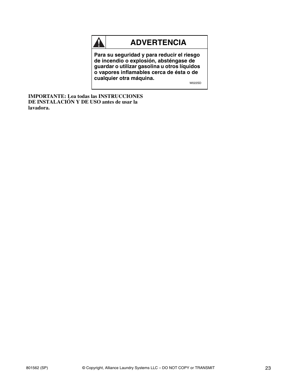 Advertencia | Speed Queen LTS95A User Manual | Page 25 / 50