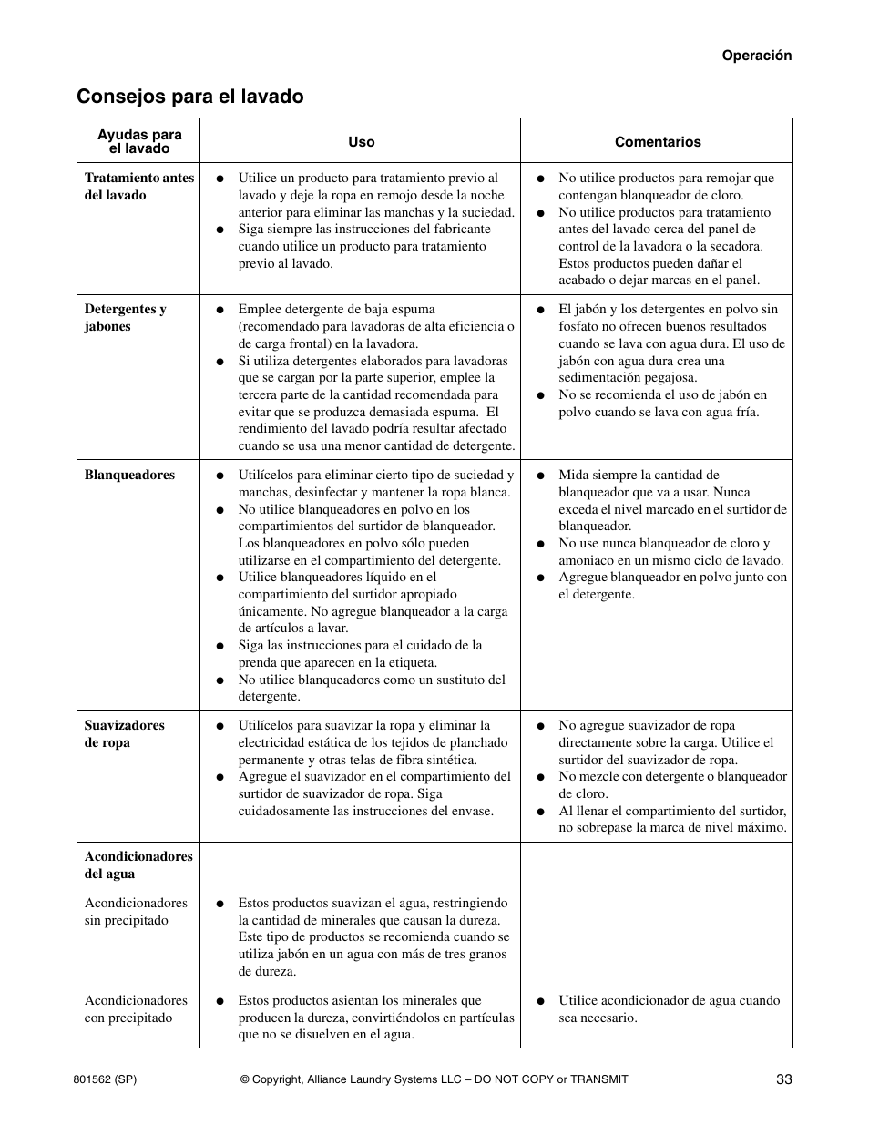 Consejos para el lavado | Speed Queen LTS95A User Manual | Page 35 / 50