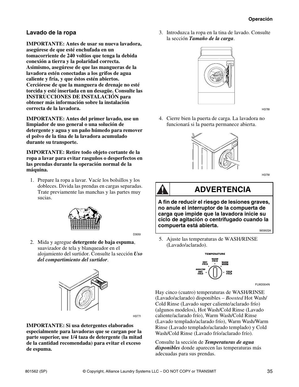 Advertencia | Speed Queen LTS95A User Manual | Page 37 / 50