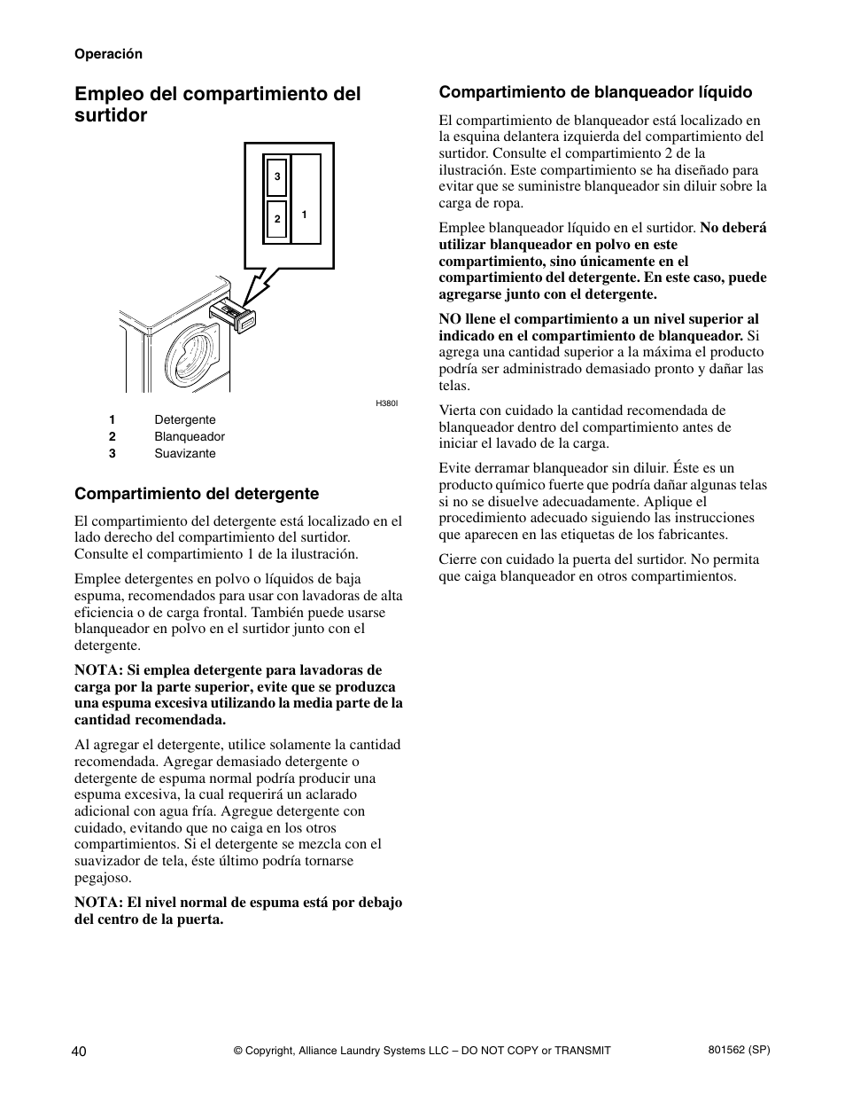 Empleo del compartimiento del surtidor | Speed Queen LTS95A User Manual | Page 42 / 50