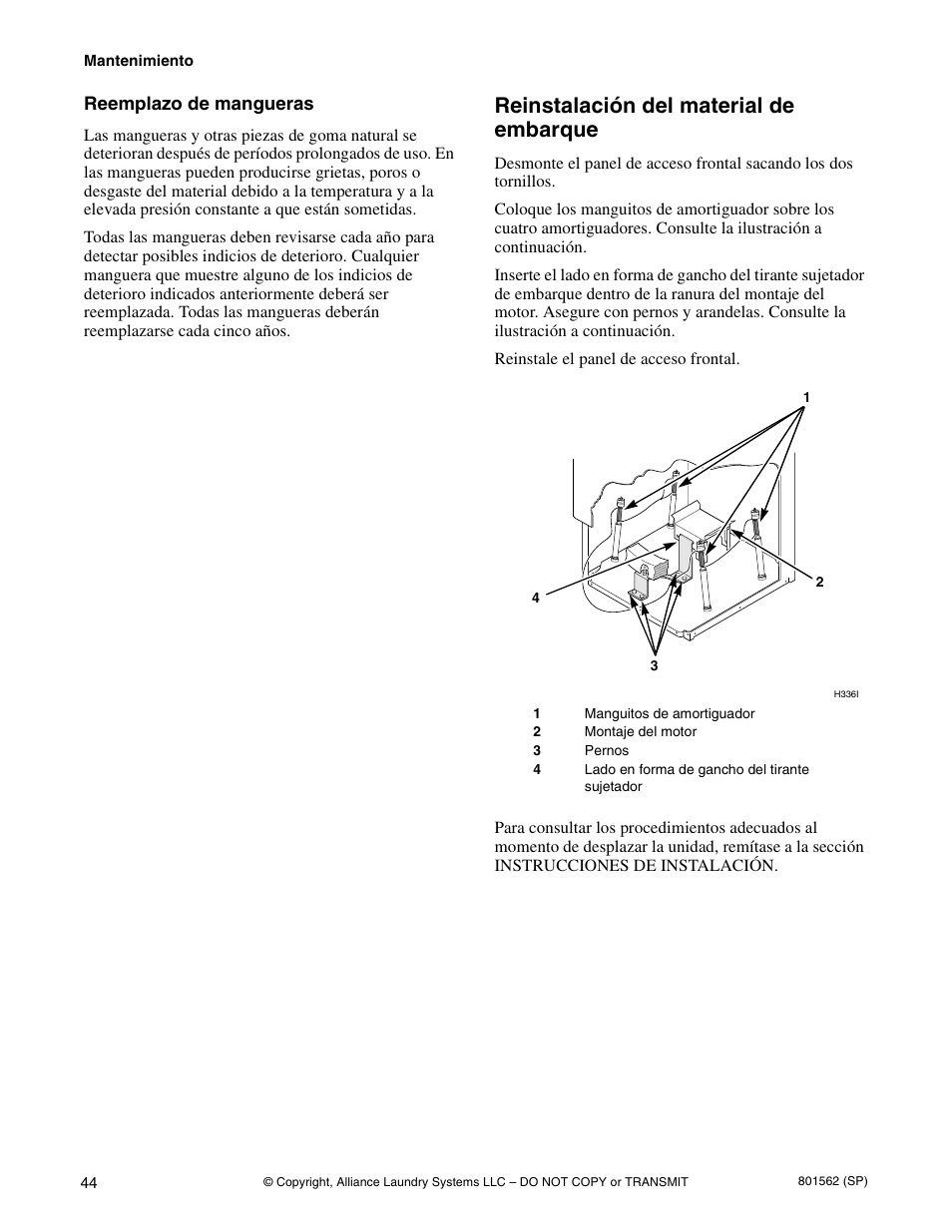 Reinstalación del material de embarque | Speed Queen LTS95A User Manual | Page 46 / 50