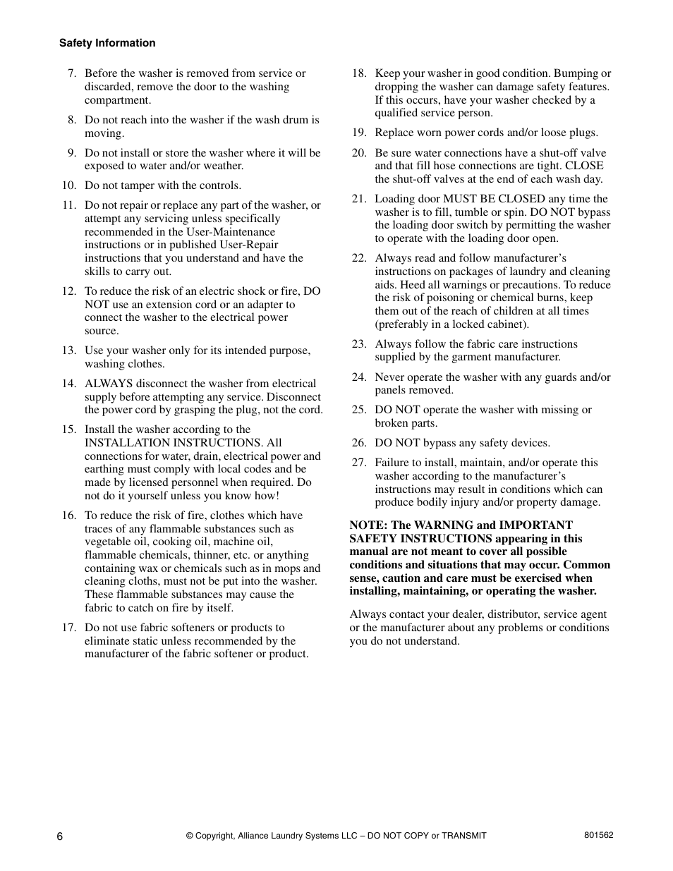 Speed Queen LTS95A User Manual | Page 8 / 50