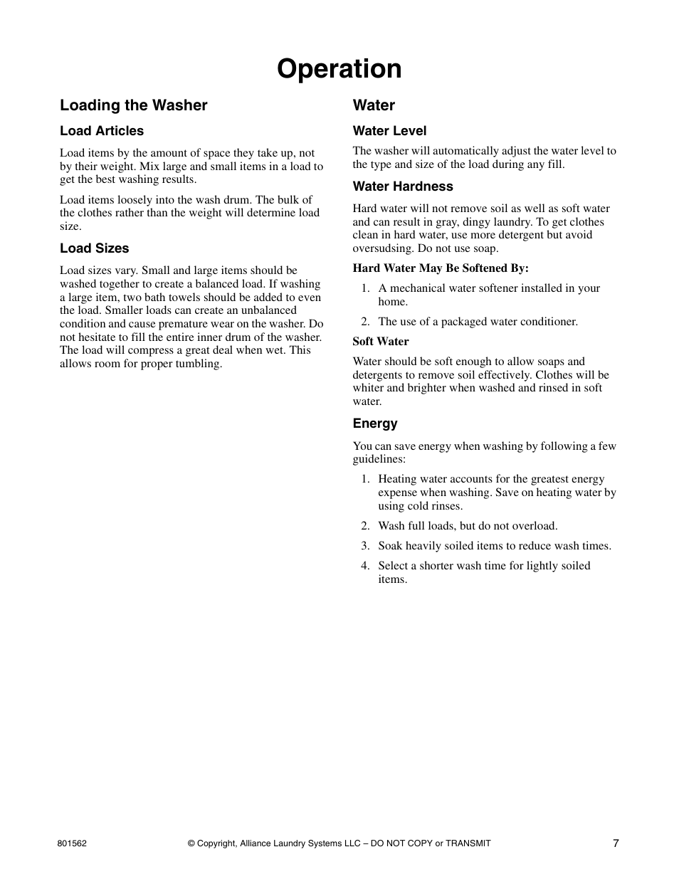 Operation | Speed Queen LTS95A User Manual | Page 9 / 50