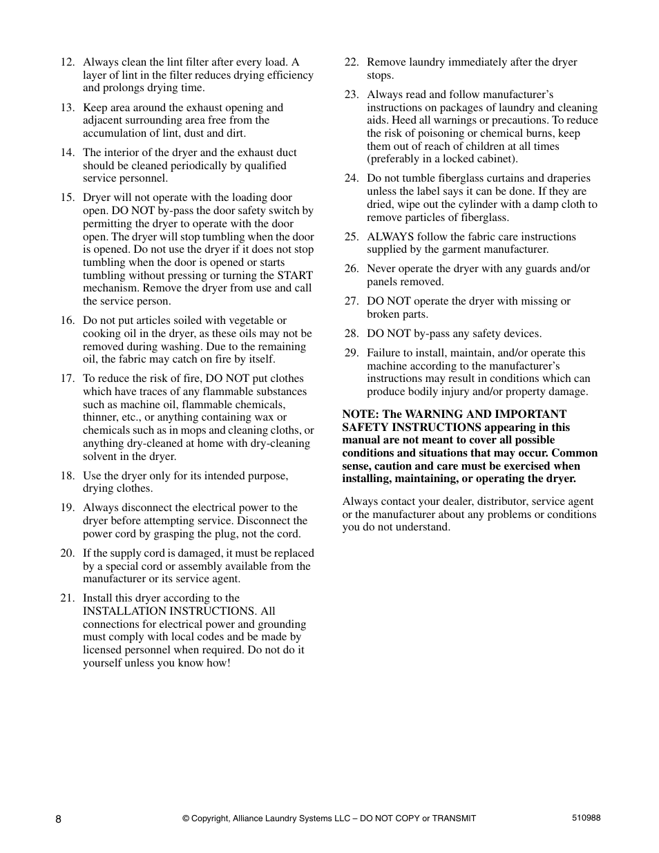 Speed Queen LES37A*F User Manual | Page 10 / 34