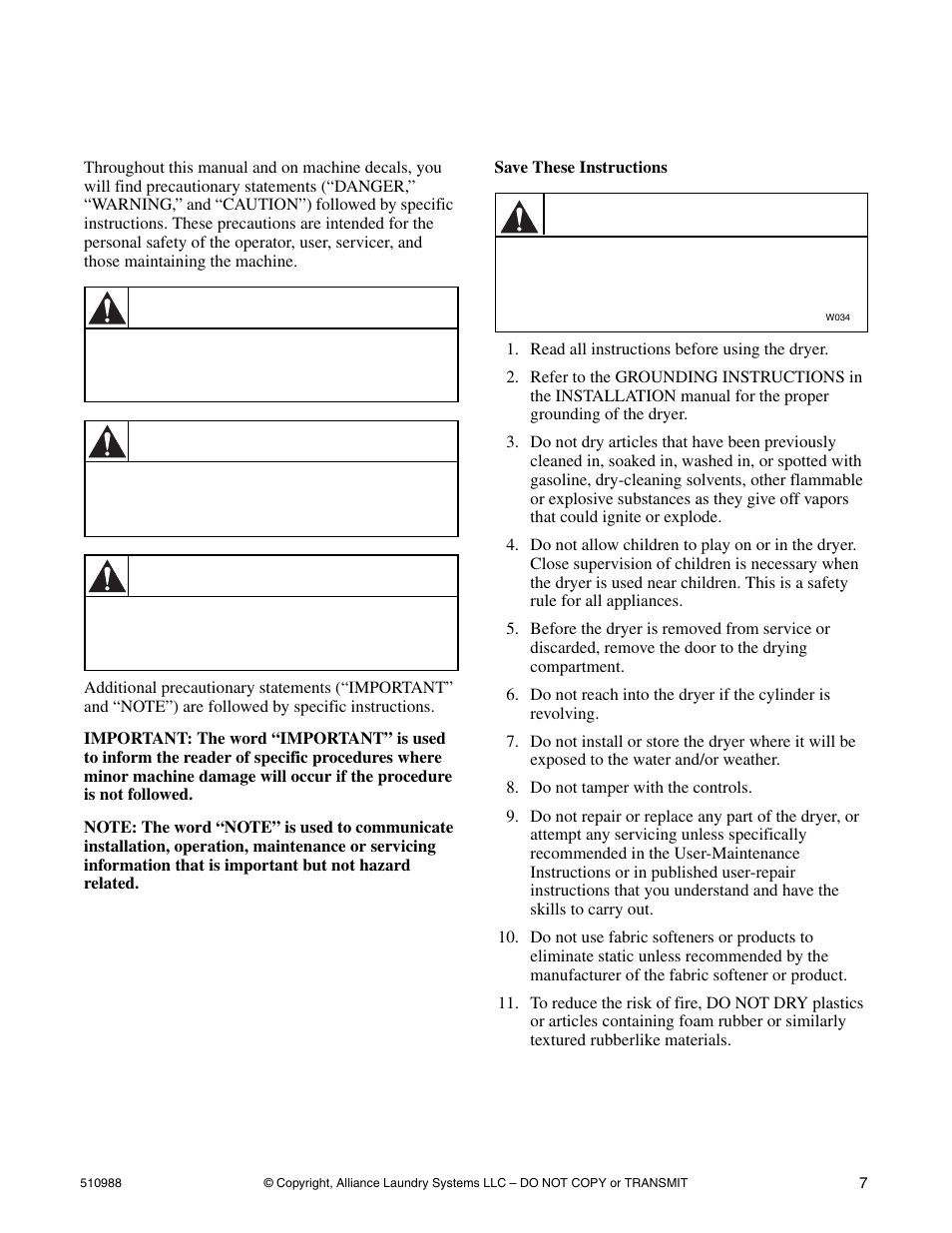Safety information, Danger, Warning | Caution | Speed Queen LES37A*F User Manual | Page 9 / 34