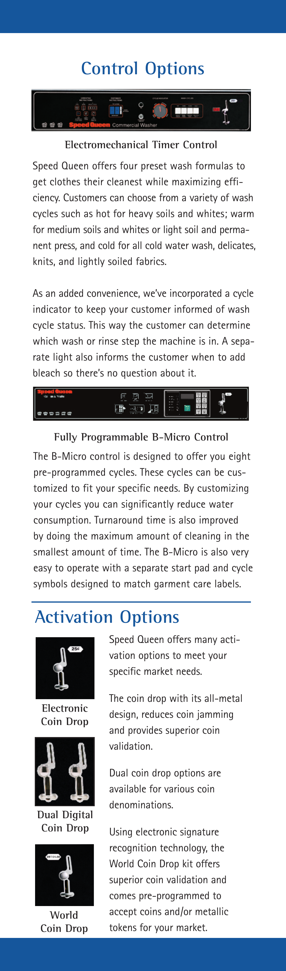 Control options, Activation options | Speed Queen 60 lb User Manual | Page 4 / 6