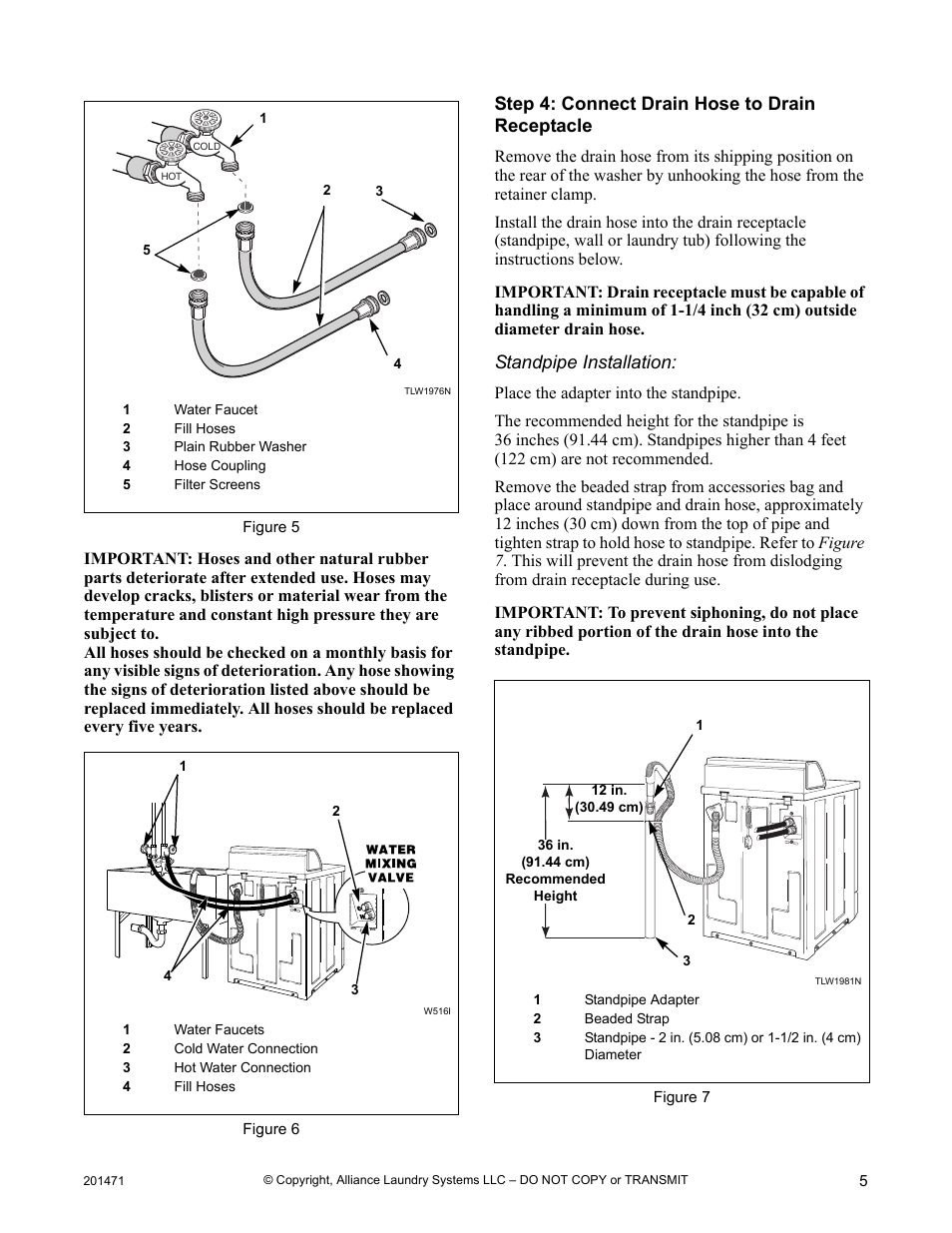 Step 4: connect drain hose to drain receptacle, Standpipe installation | Speed Queen Washer User Manual | Page 5 / 12