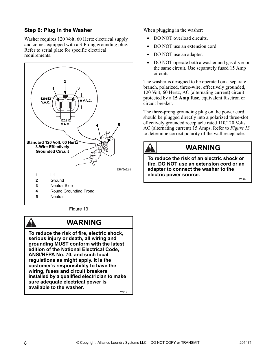 Warning | Speed Queen Washer User Manual | Page 8 / 12