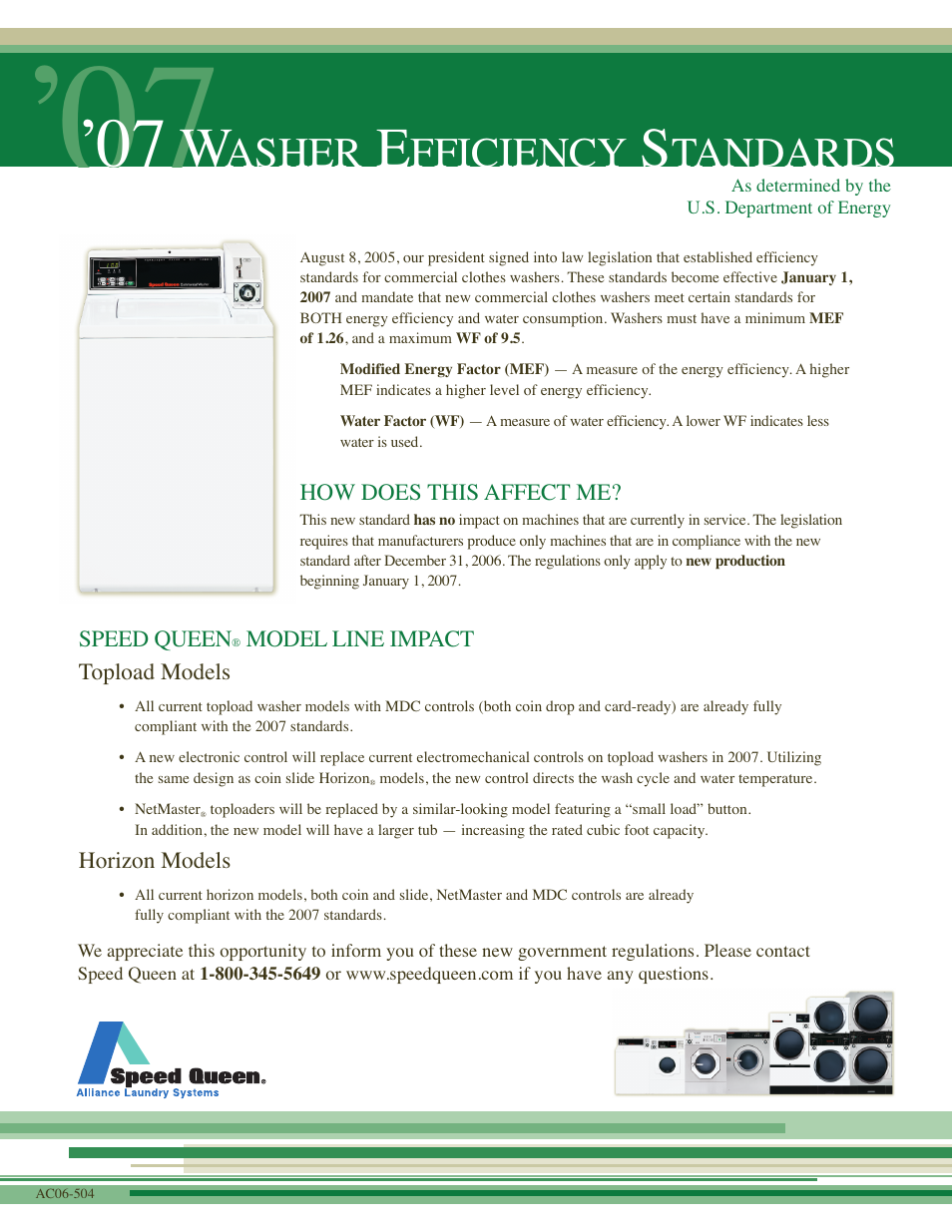 Speed Queen Horizon User Manual | 1 page