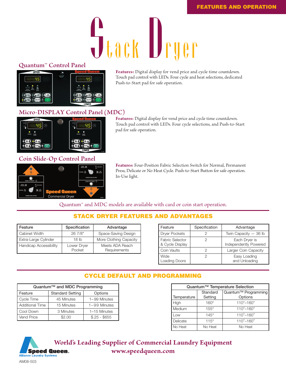 Tack, Ryer | Speed Queen Nobody Compares Stack Dryer User Manual | Page 2 / 2
