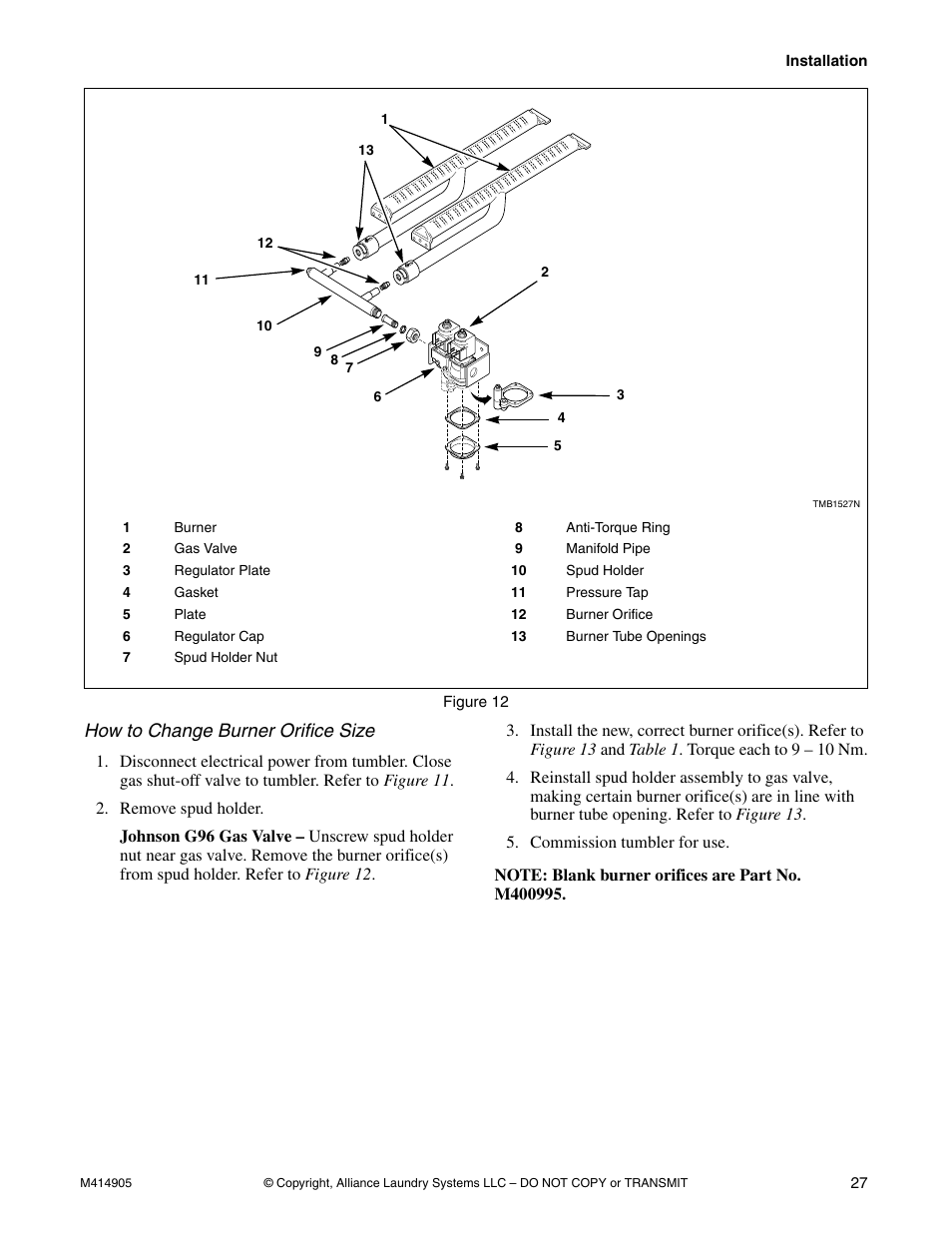 How to change burner orifice size | Speed Queen TMB796C User Manual | Page 29 / 62
