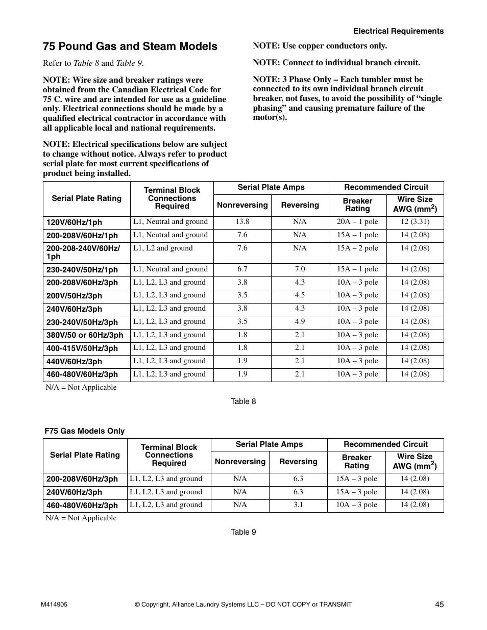 75 pound gas and steam models | Speed Queen TMB796C User Manual | Page 47 / 62