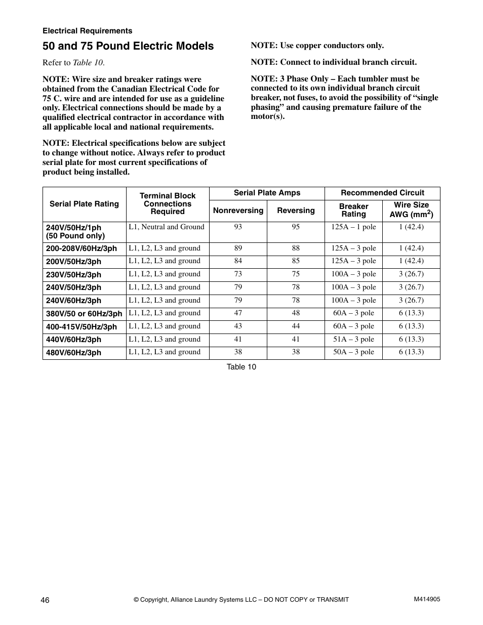 50 and 75 pound electric models | Speed Queen TMB796C User Manual | Page 48 / 62