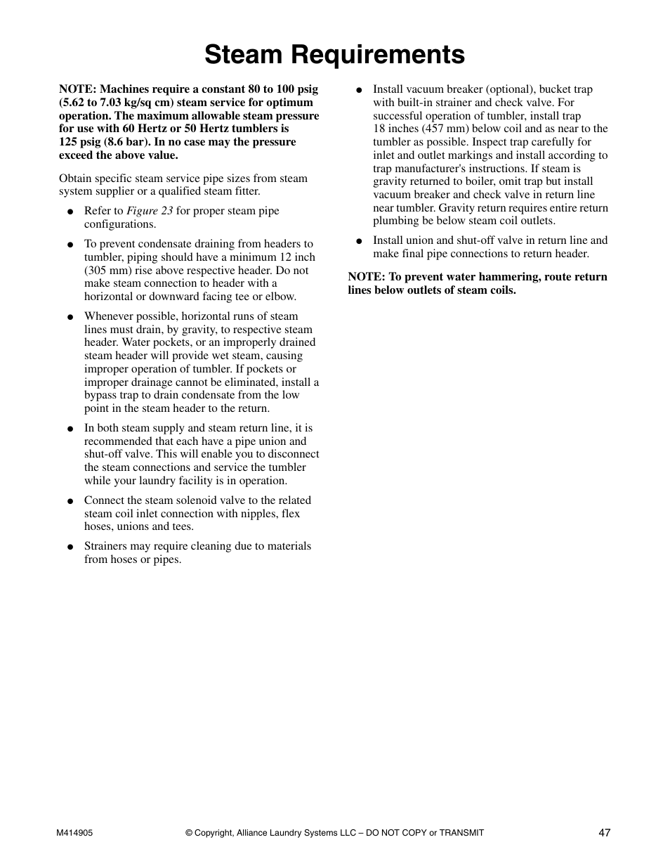 Steam requirements | Speed Queen TMB796C User Manual | Page 49 / 62