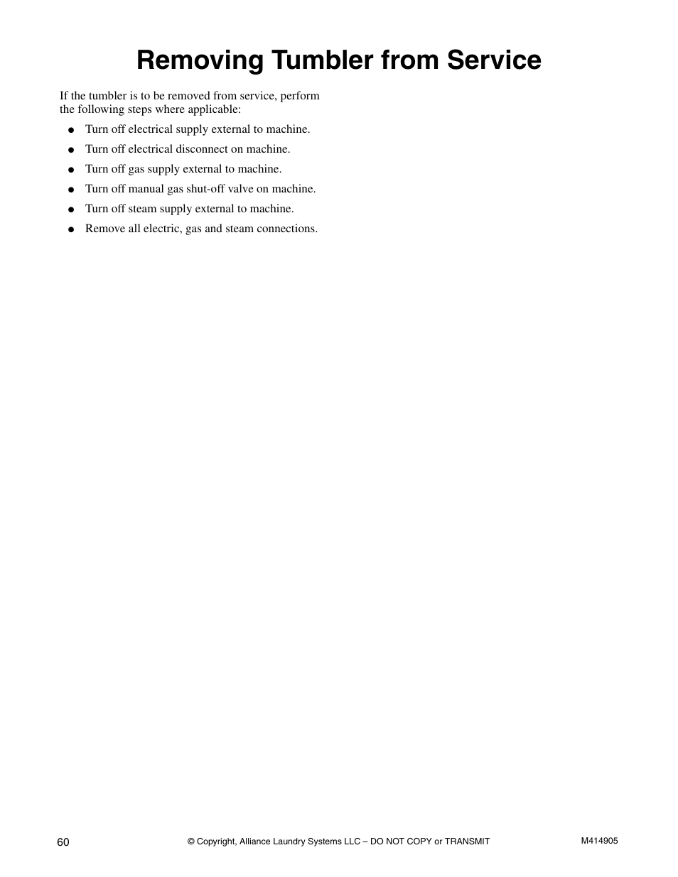 Removing tumbler from service | Speed Queen TMB796C User Manual | Page 62 / 62