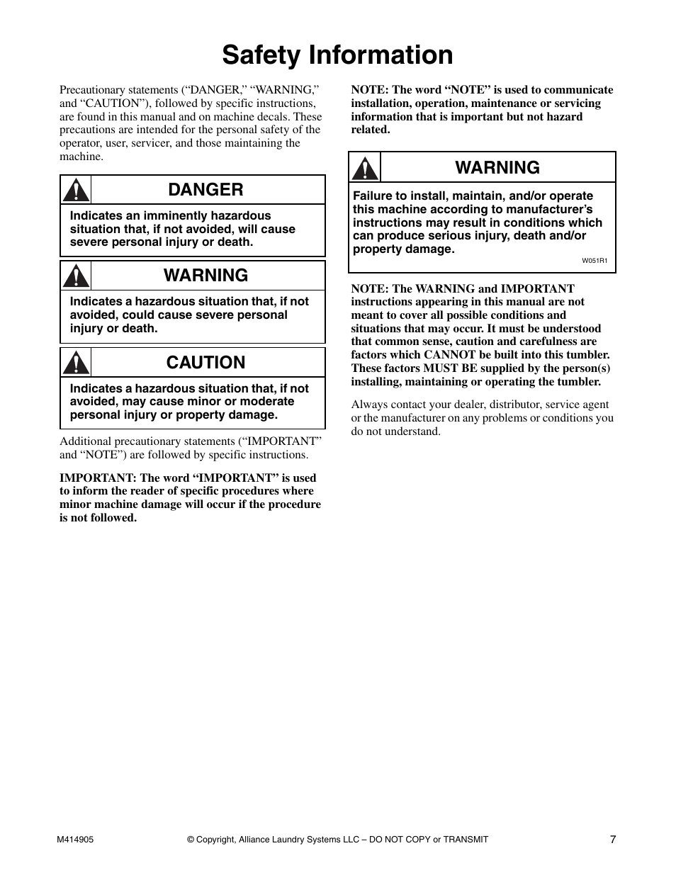 Safety information, Danger, Warning | Caution | Speed Queen TMB796C User Manual | Page 9 / 62