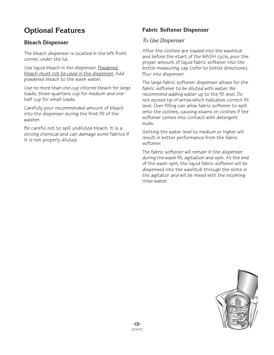 Optional features | Speed Queen No. 201472R3 User Manual | Page 13 / 27