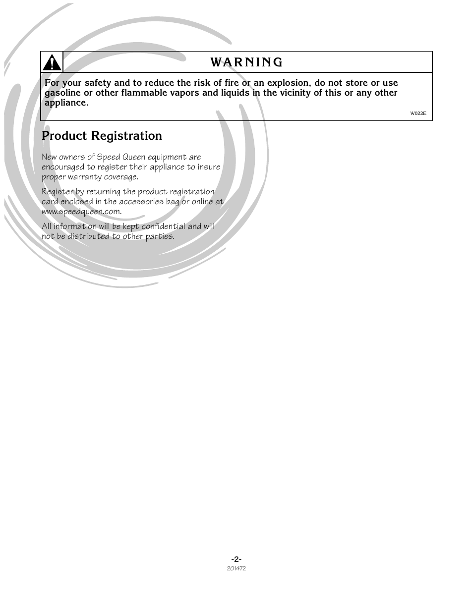 Product registration | Speed Queen No. 201472R3 User Manual | Page 2 / 27