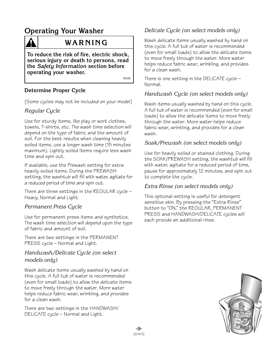 Operating your washer | Speed Queen No. 201472R3 User Manual | Page 9 / 27