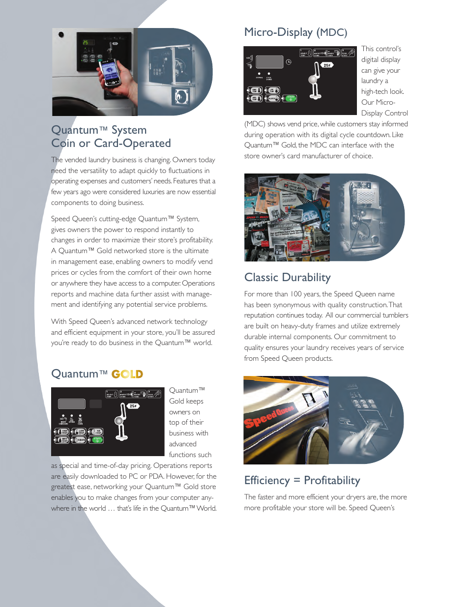 Micro-display, Classic durability, Efficiency = profitability | Quantum, System coin or card-operated, Gold | Speed Queen VENDED ST050 User Manual | Page 2 / 4