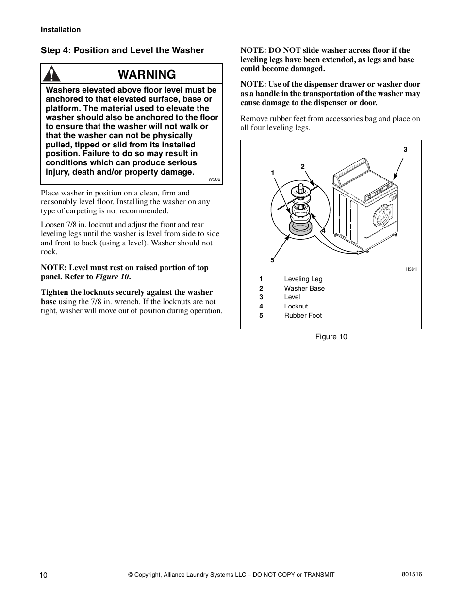 Warning | Speed Queen H370I User Manual | Page 12 / 38