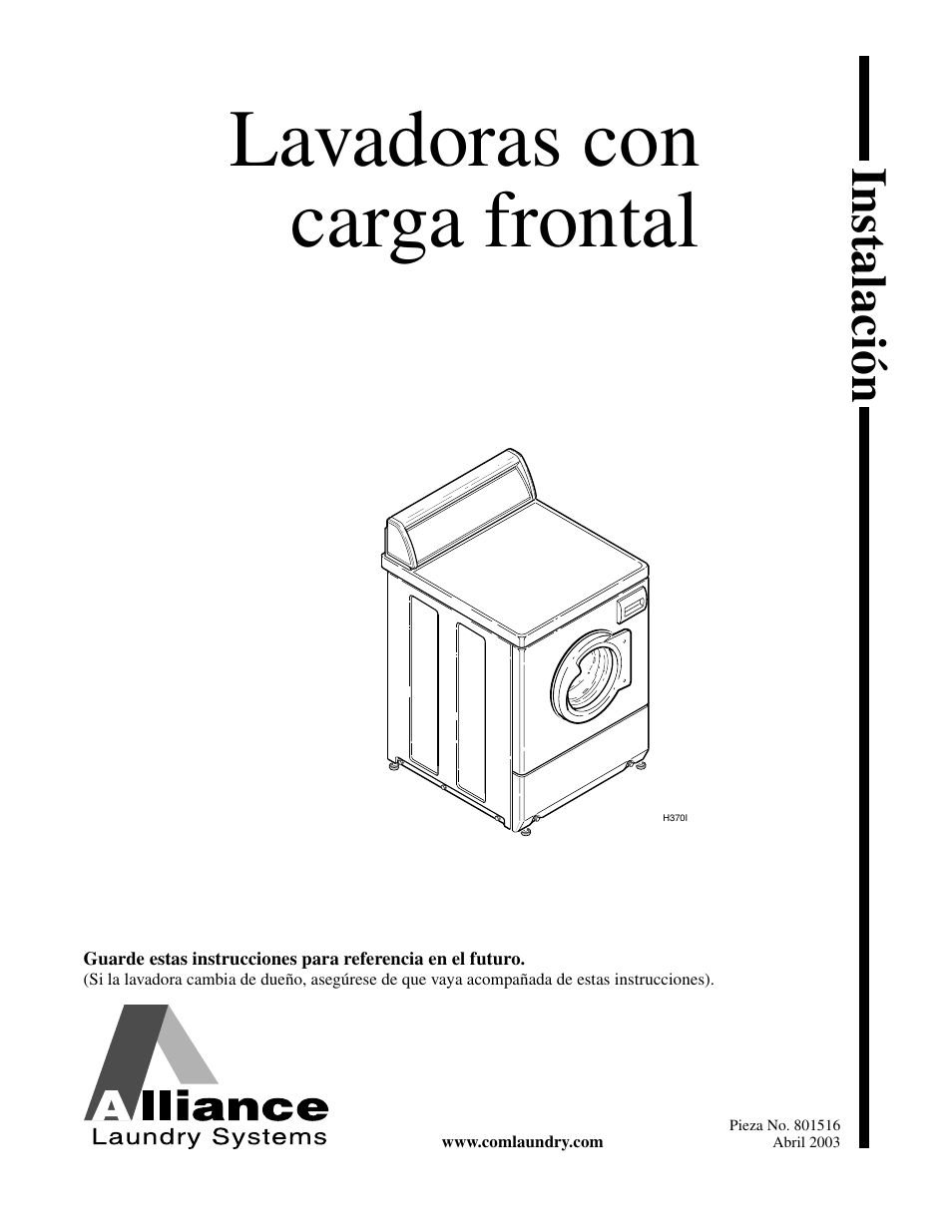 Lavadoras con carga frontal, Instalació n | Speed Queen H370I User Manual | Page 19 / 38