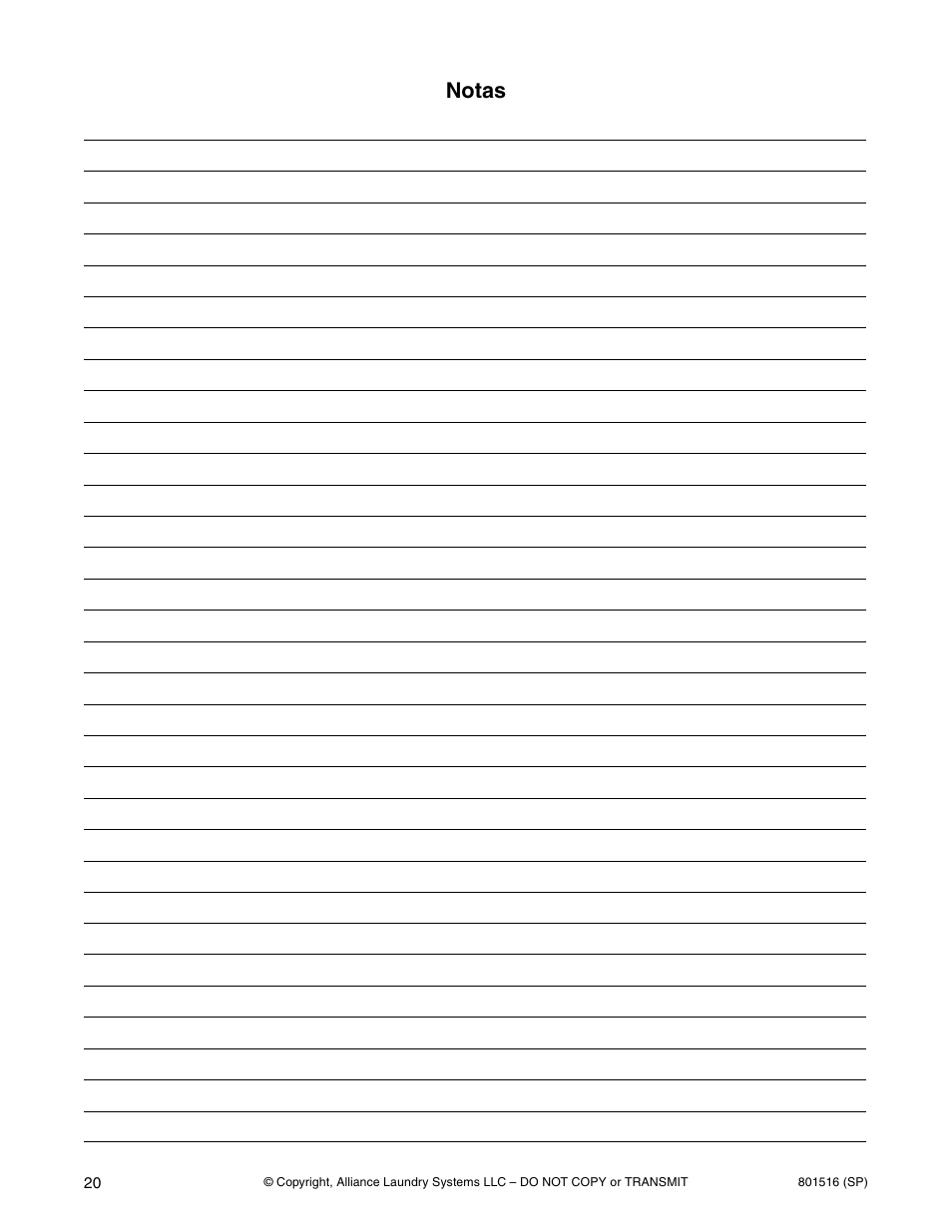 Notas | Speed Queen H370I User Manual | Page 22 / 38