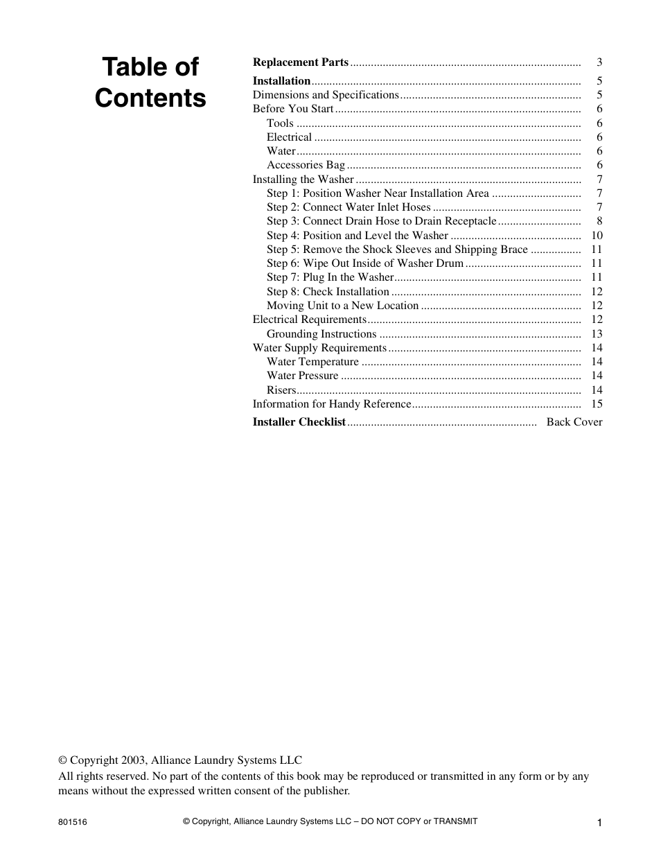 Speed Queen H370I User Manual | Page 3 / 38