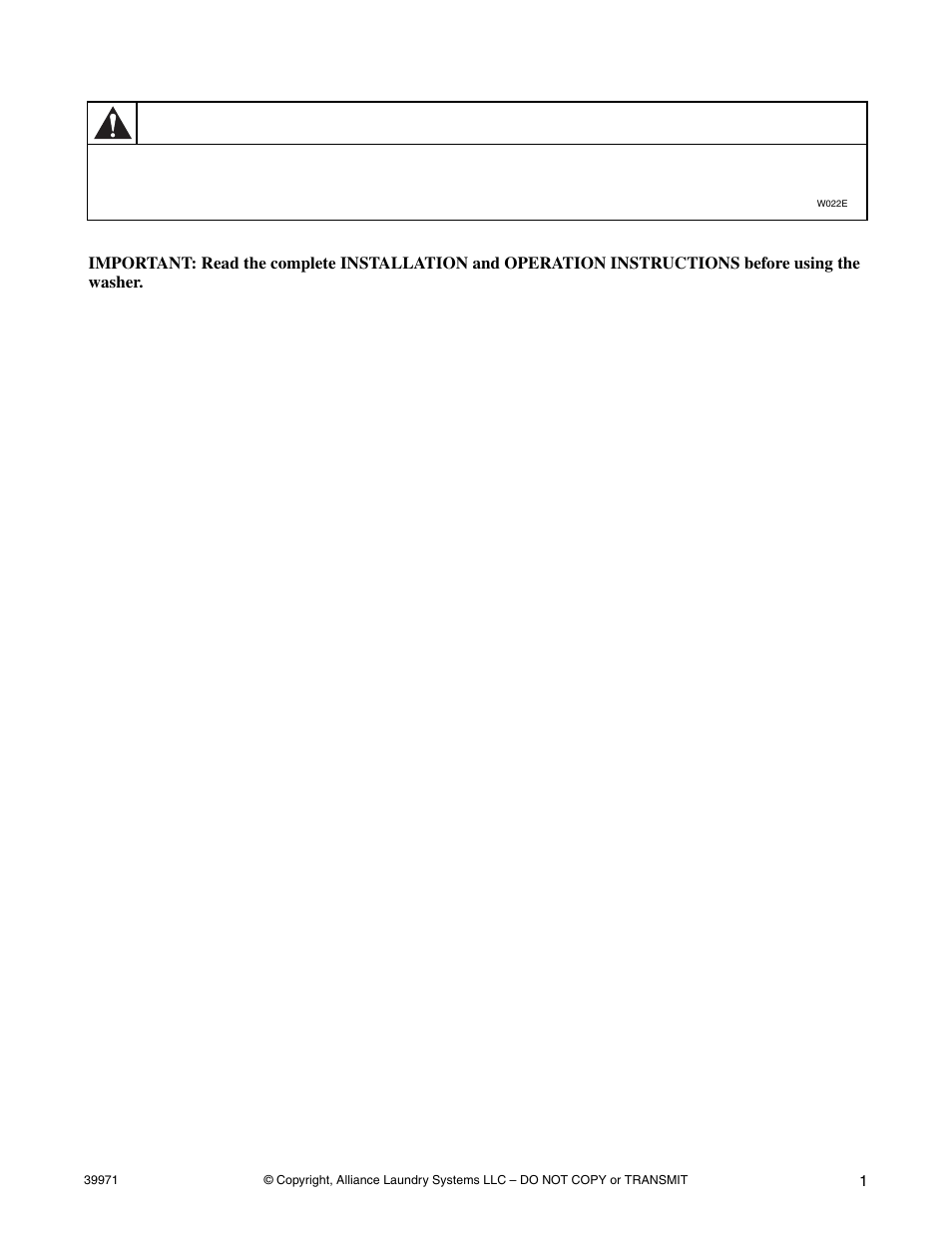 Warning | Speed Queen W001C User Manual | Page 3 / 30