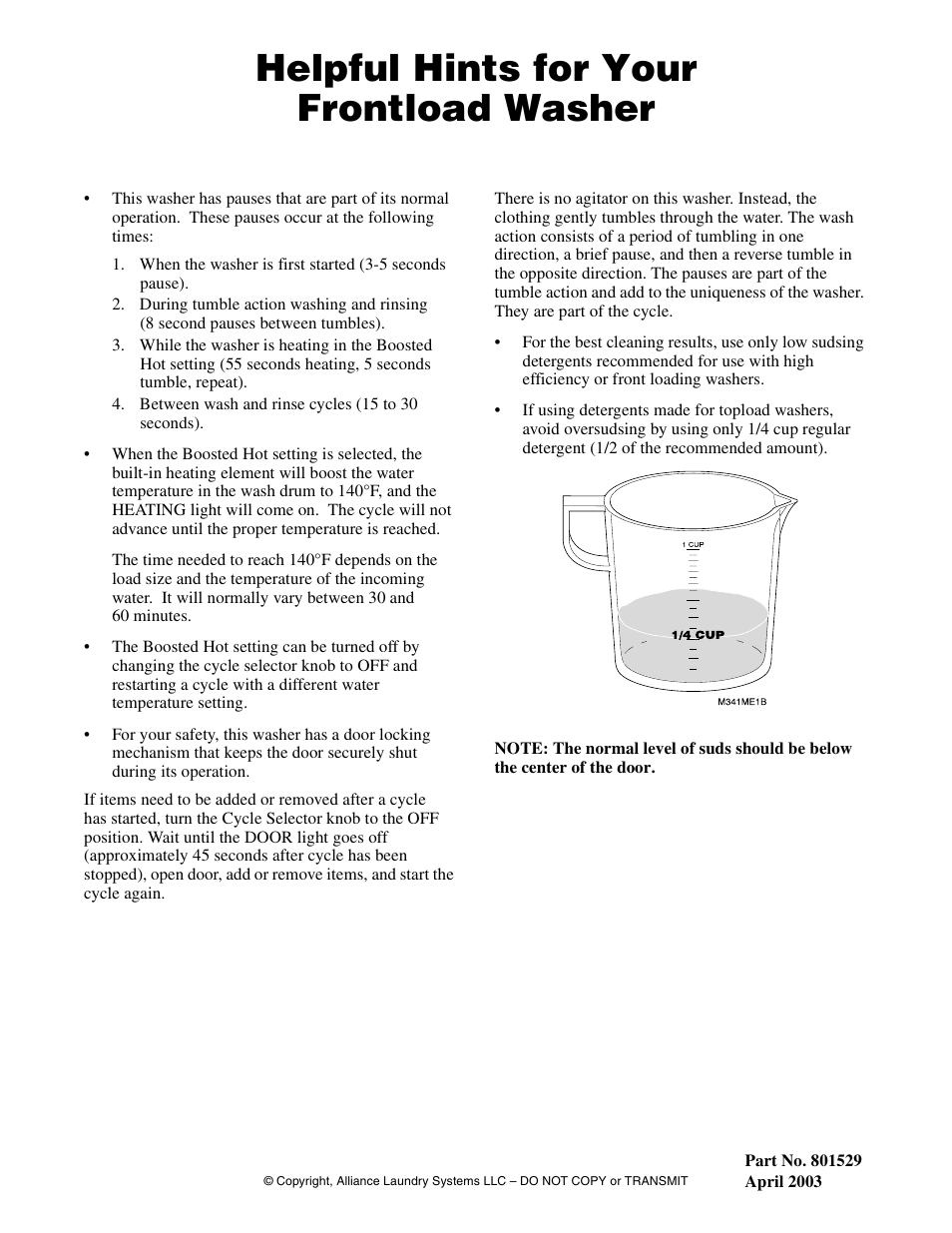 Speed Queen 801529 User Manual | 2 pages
