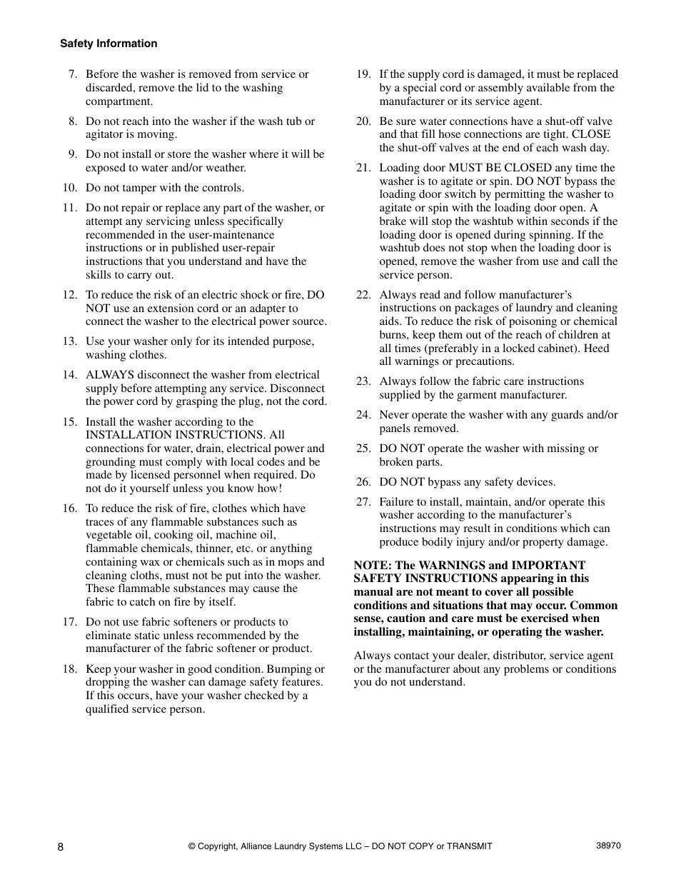 Speed Queen W446I User Manual | Page 10 / 92