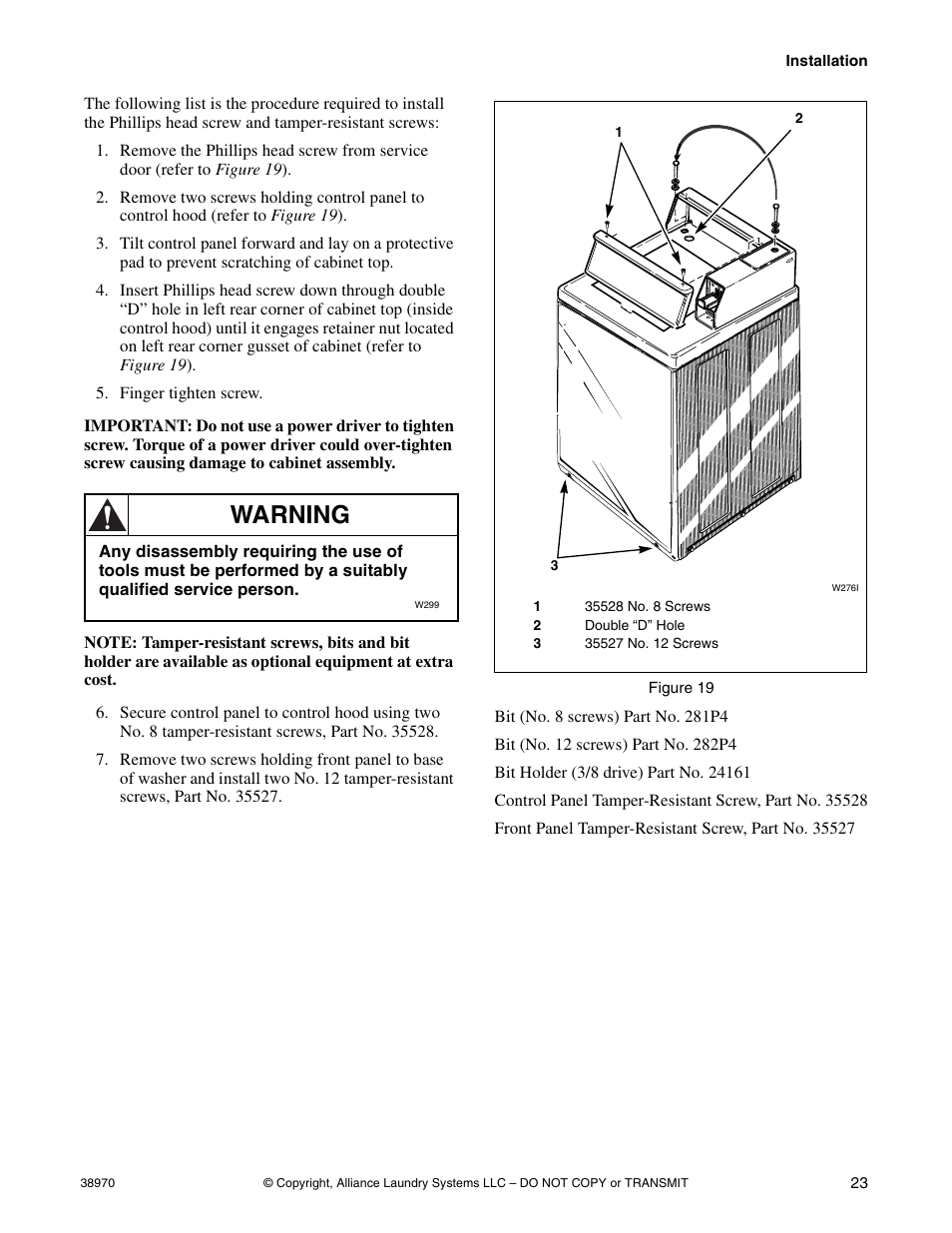 Warning | Speed Queen W446I User Manual | Page 25 / 92
