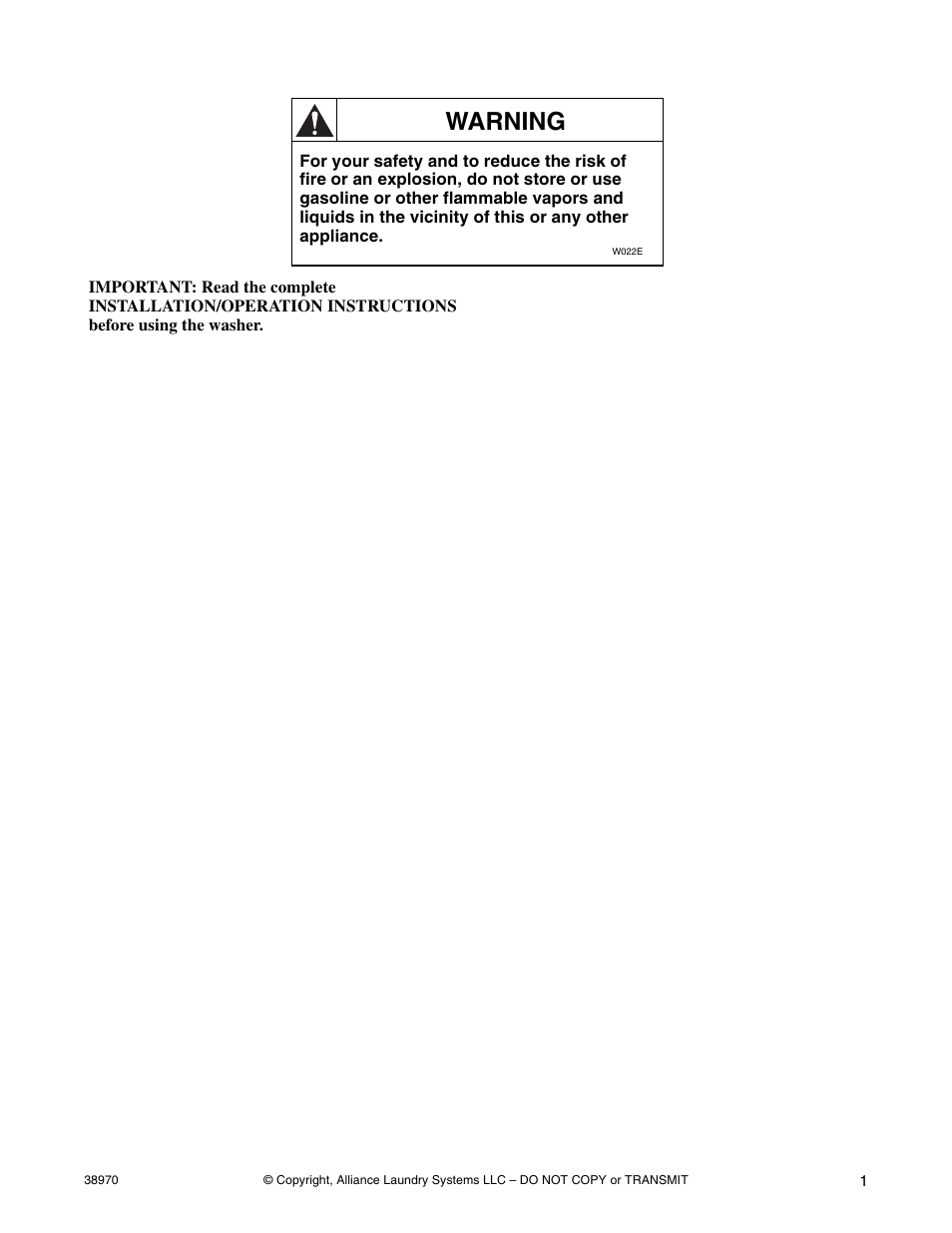 Warning | Speed Queen W446I User Manual | Page 3 / 92