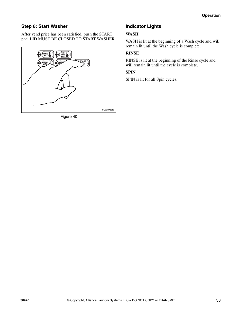 Step 6: start washer indicator lights | Speed Queen W446I User Manual | Page 35 / 92
