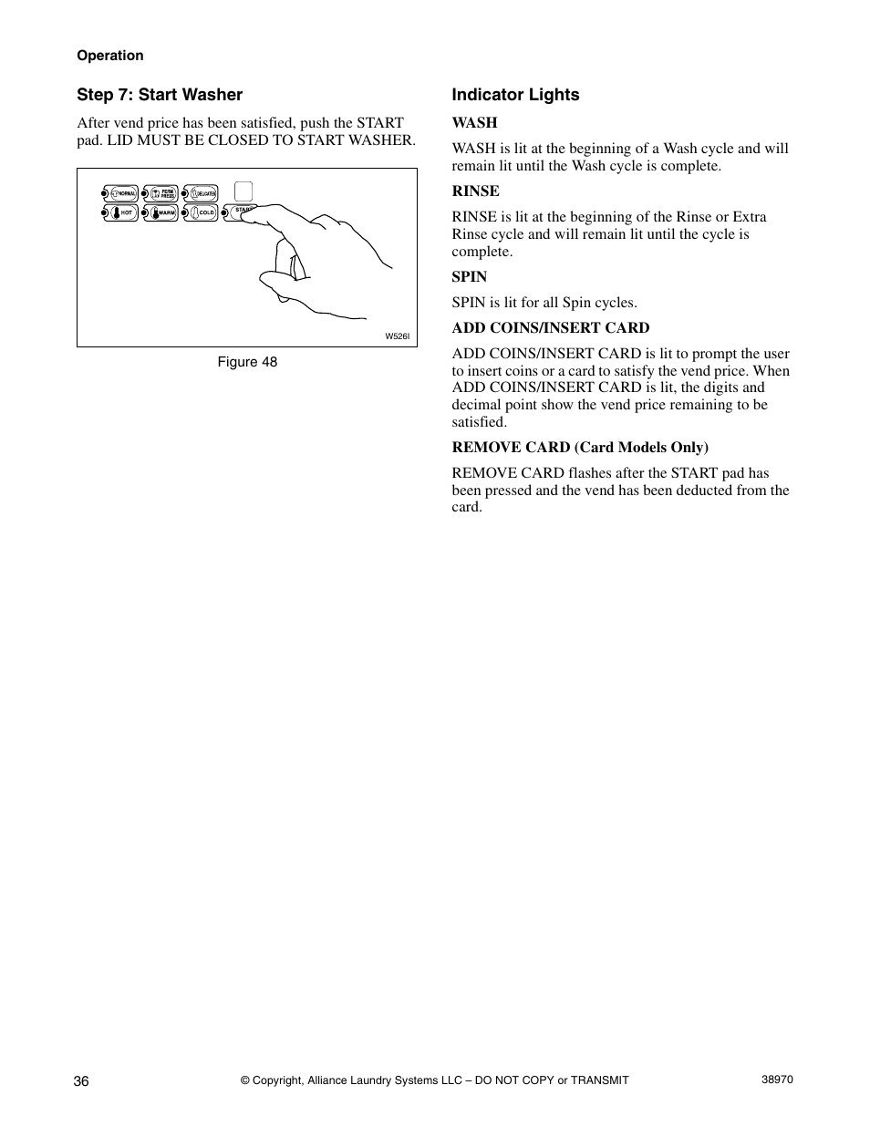 Step 7: start washer indicator lights | Speed Queen W446I User Manual | Page 38 / 92