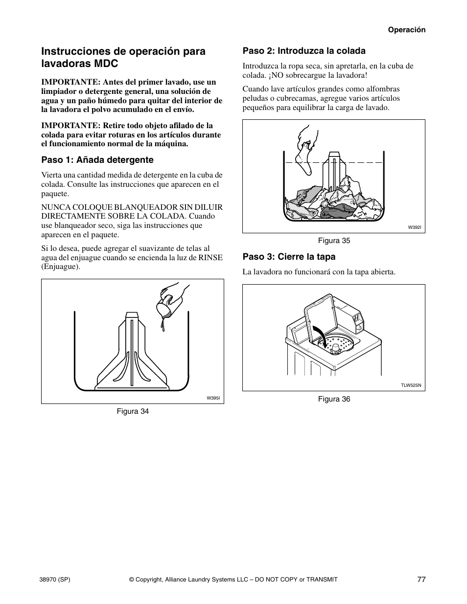 Instrucciones de operación para lavadoras mdc | Speed Queen W446I User Manual | Page 79 / 92